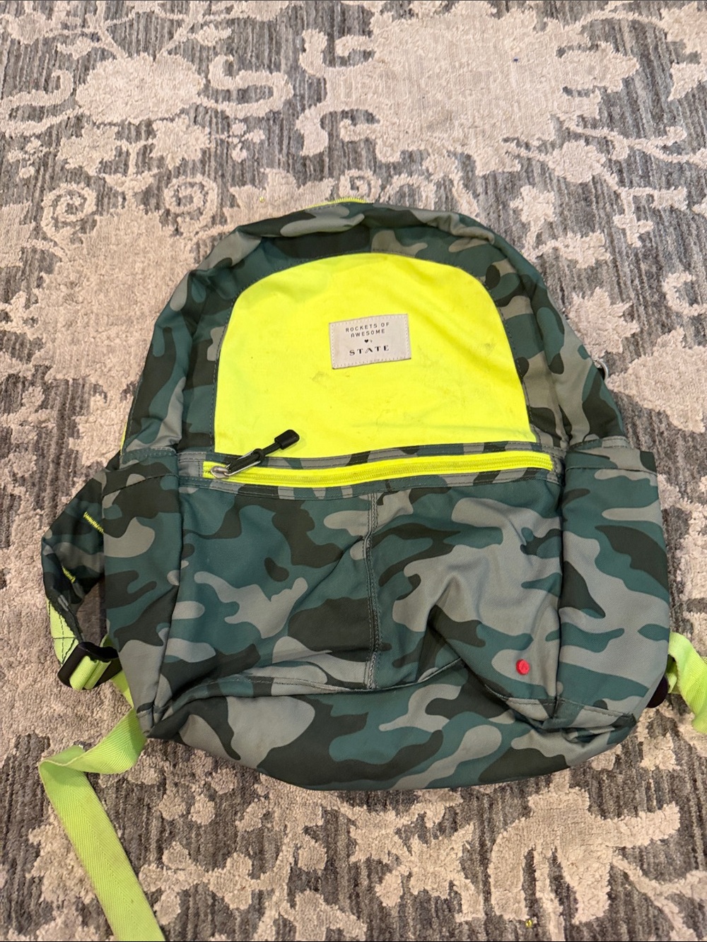 STATE x rockets of awesome kids Camo Backpack with Neon Yellow Front Panel